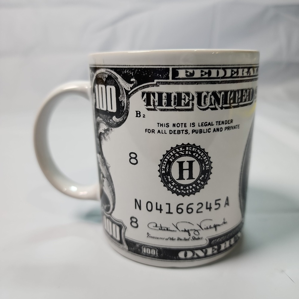 Ben Franklin One Hundred Dollar Bill Coffee Mug Cup Midwestern Home Products